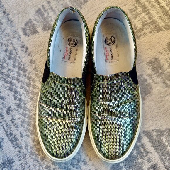 Lanvin Metallic Green-Gold Slip On Runners - Picture 2 of 9